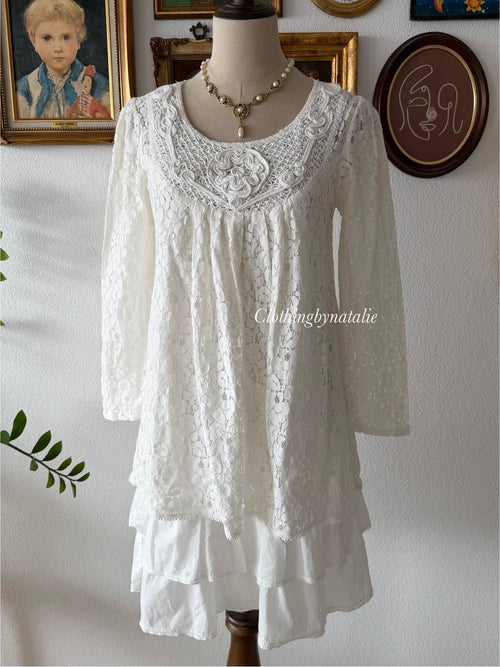 Y2K White Lace Babydoll Dress size S