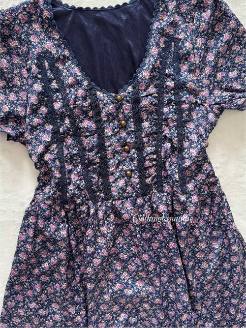 Navy Floral Chiffon Babydoll Size M
