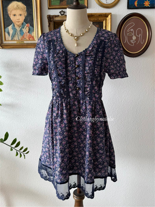 Navy Floral Chiffon Babydoll Size M