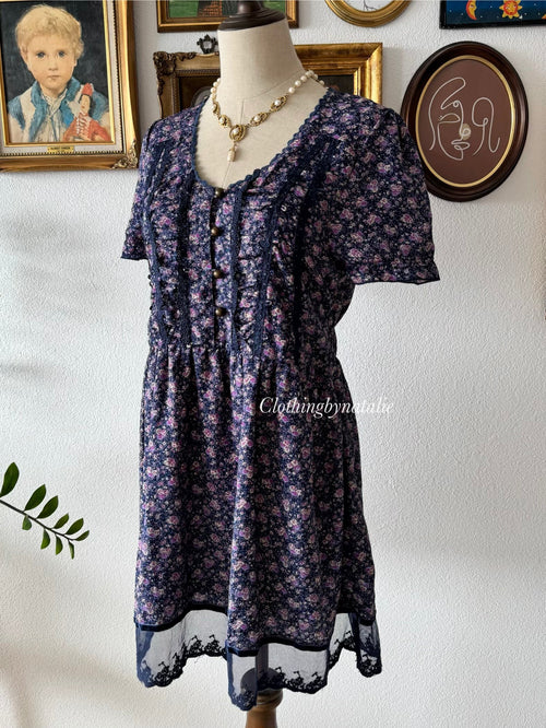 Navy Floral Chiffon Babydoll Size M