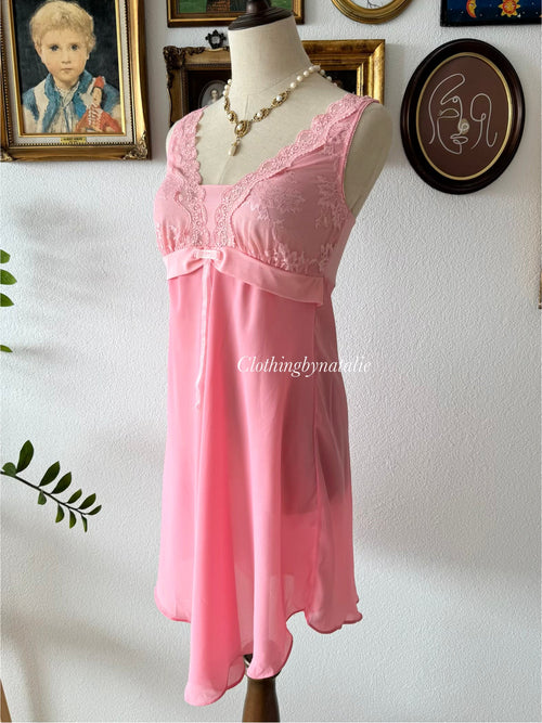 Coquette Pink Chiffon Lace Babydoll Size S/M