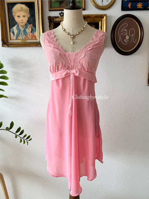 Coquette Pink Chiffon Lace Babydoll Size S/M