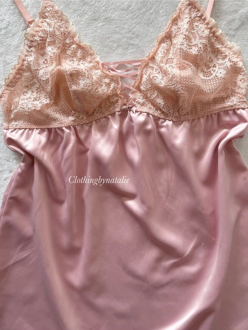 Pink Lace Satin Slip Size S
