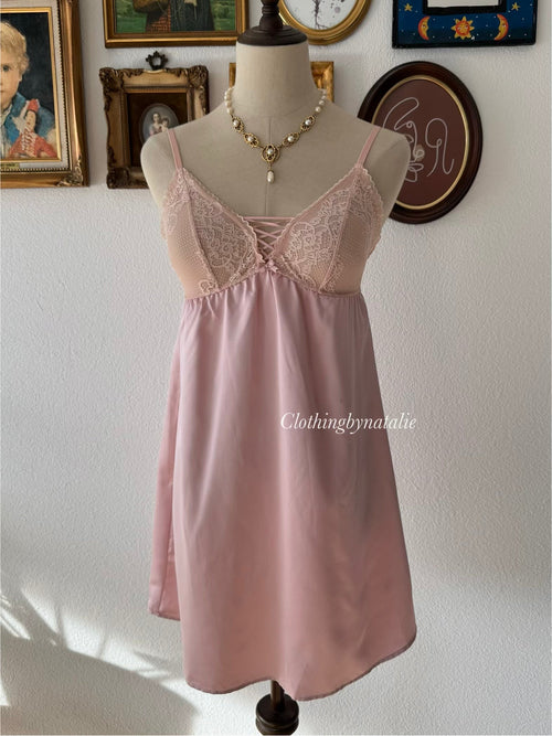 Pink Lace Satin Slip Size S
