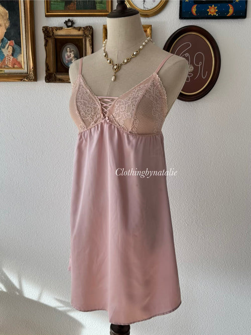 Pink Lace Satin Slip Size S