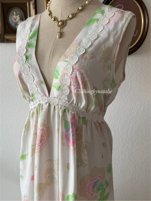 Christian Dior Floral Satin Nightgown Size M