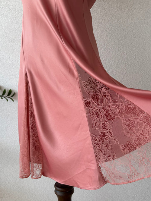 Dark Orange Satin Lace Slip size M