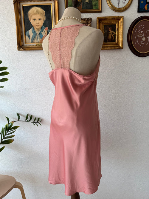 Dark Orange Satin Lace Slip size M
