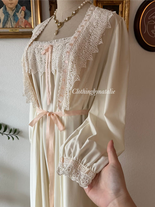 Miss Dior Cream Nylon Maxi Peignoir Set Size S