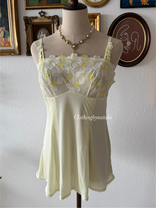 Japanese Yellow Nylon Lace Cami Size M