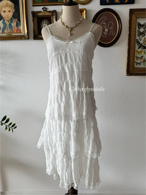 Fairy White Layered Midi Dress Size S