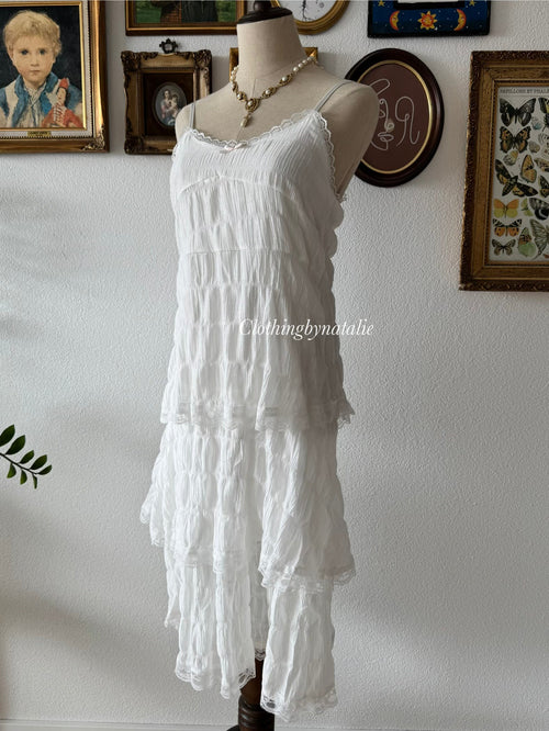 Fairy White Layered Midi Dress Size S