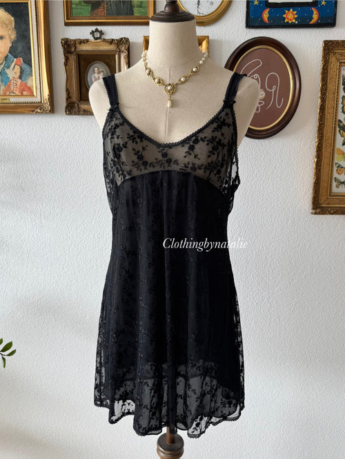 Fairy Embroidery Black Slip Size M