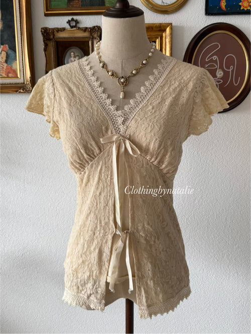 Y2K Cream Lace Blouse Size S