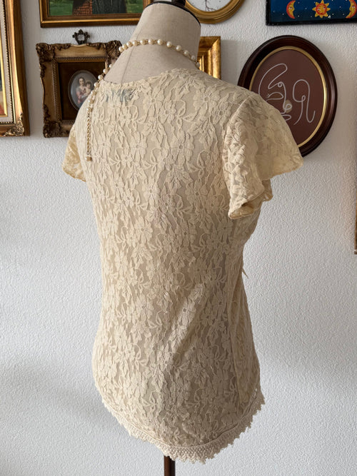 Y2K Cream Lace Blouse Size S