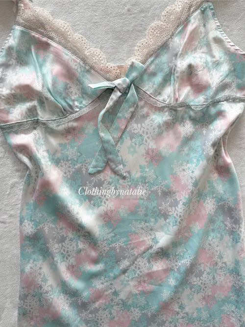 Fairy Blue Floral Satin Slip Size S