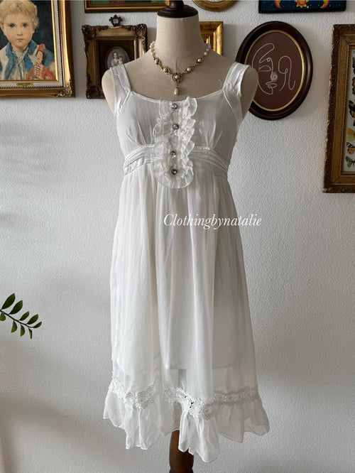 Coquette White Chiffon Midi Dress Size S