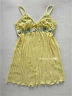 Yellow Pleated Chiffon Slip Dress Size M