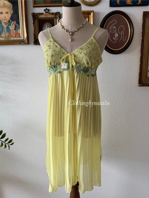 Yellow Pleated Chiffon Slip Dress Size M
