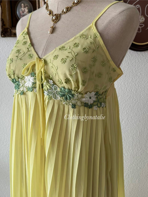 Yellow Pleated Chiffon Slip Dress Size M