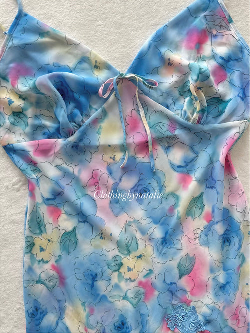 Blue Floral Chiffon Slip Size M/small L