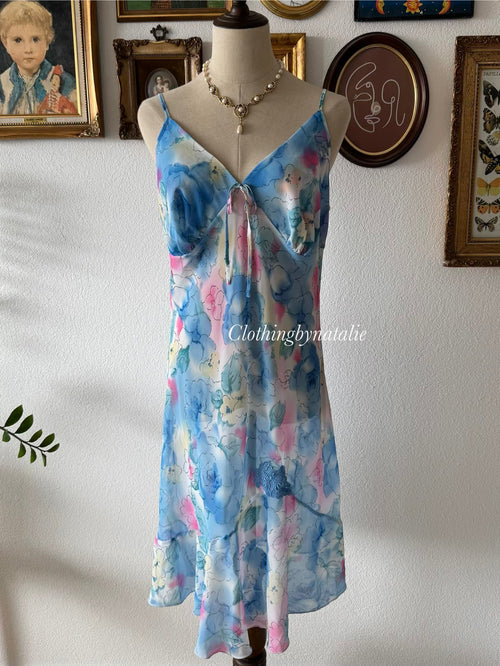 Blue Floral Chiffon Slip Size M/small L