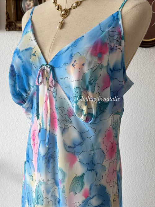 Blue Floral Chiffon Slip Size M/small L