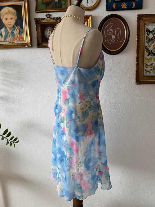Blue Floral Chiffon Slip Size M/small L