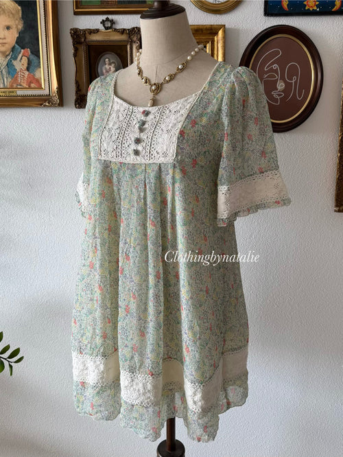 Japanese Floral Green Babydoll Size S/M