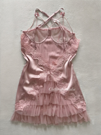 Romantic Pink Satin Mini Dress Size XS