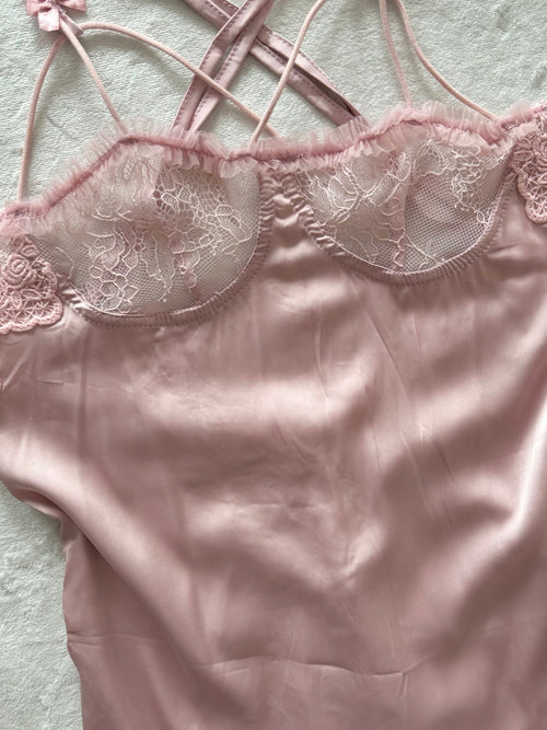 Romantic Pink Satin Mini Dress Size XS