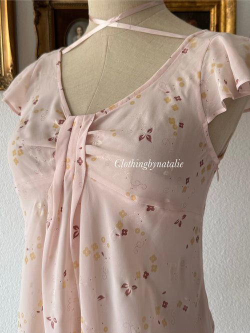 Sheer Floral Pink Chiffon Blouse Size S