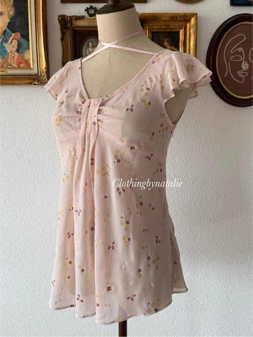 Sheer Floral Pink Chiffon Blouse Size S