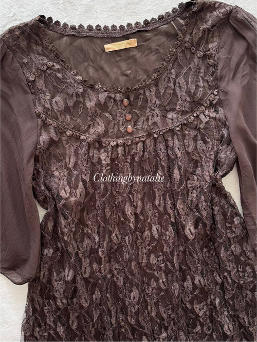 Whimsical Brown Lace Babydoll Size S