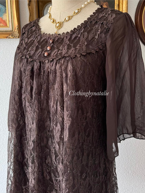 Whimsical Brown Lace Babydoll Size S