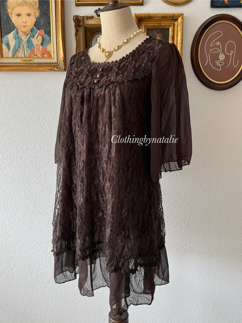 Whimsical Brown Lace Babydoll Size S