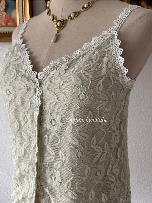 Y2K Green Lace Nylon Cami Size S