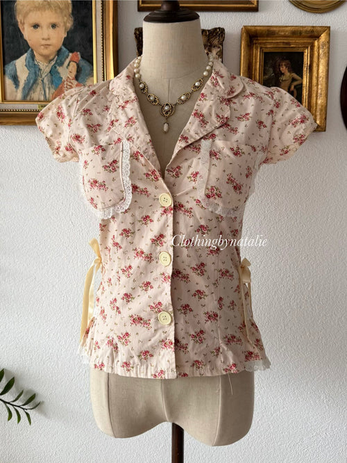 Y2K Floral Cotton Blouse Size XS