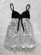 Black White Poka Dot Chiffon Babydoll size S