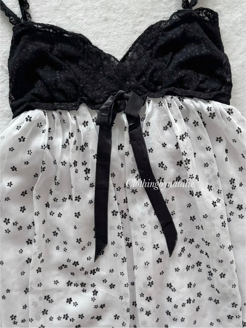 Black White Poka Dot Chiffon Babydoll size S