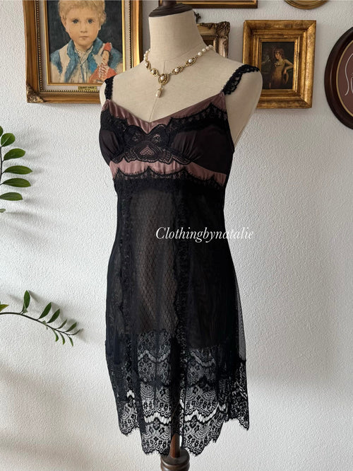 Black Purple Lace Slip Size S