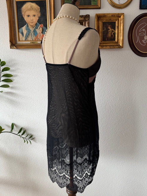 Black Purple Lace Slip Size S