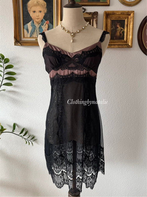 Black Purple Lace Slip Size S