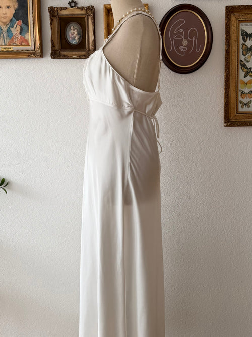 Linea Donatella Maxi White Satin Dress Size M