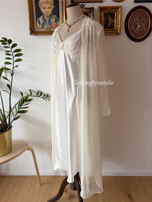 Delicates Bridal Satin Maxi Peignoir Set Size M