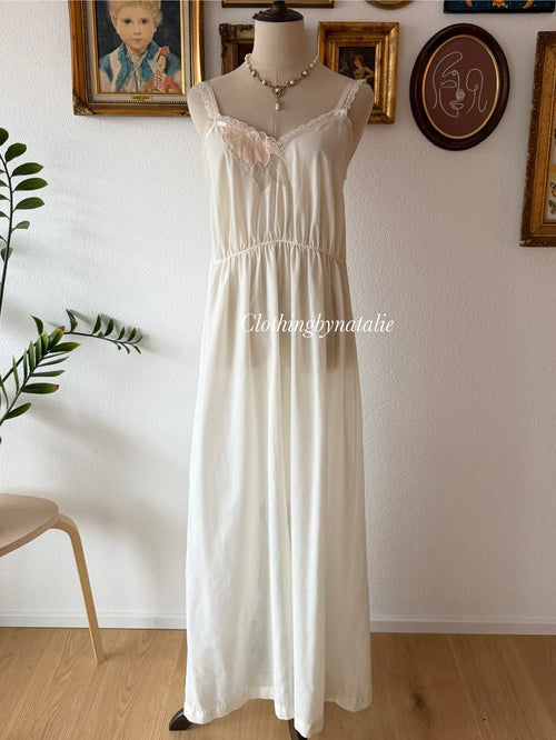1970s Deena Cream Cotton Maxi Peignoir Set Size M