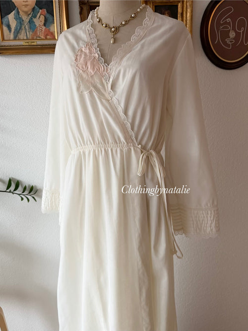 1970s Deena Cream Cotton Maxi Peignoir Set Size M