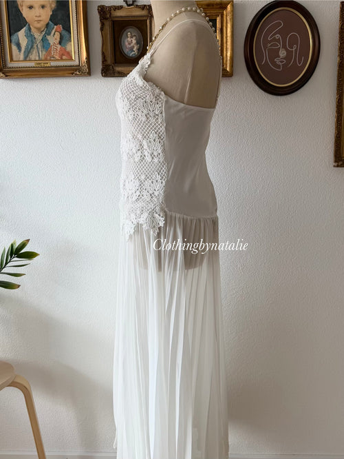 Kassatly Pleated Chiffon Lace Bridal Gown Size S