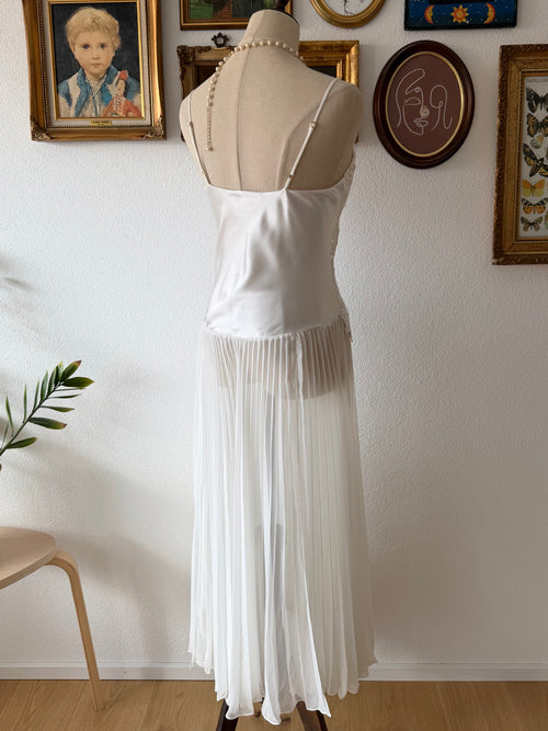 Kassatly Pleated Chiffon Lace Bridal Gown Size S
