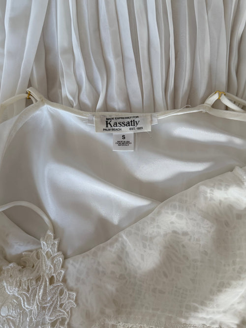 Kassatly Pleated Chiffon Lace Bridal Gown Size S